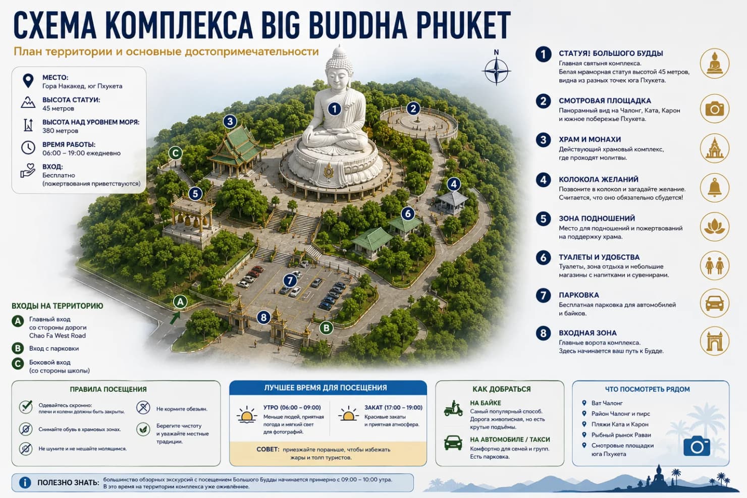 Схема комплекса Big Buddha Phuket и основные точки для посещения