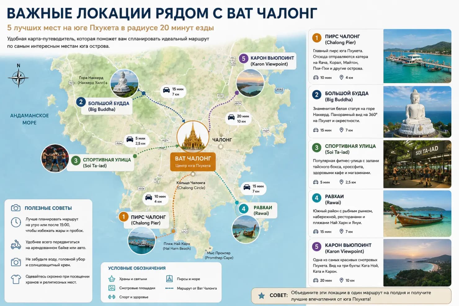Расположение храма Ват Чалонг на карте юга Пхукета