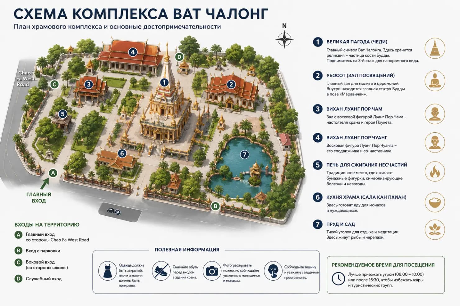 Схема комплекса храма Ват Чалонг на Пхукете